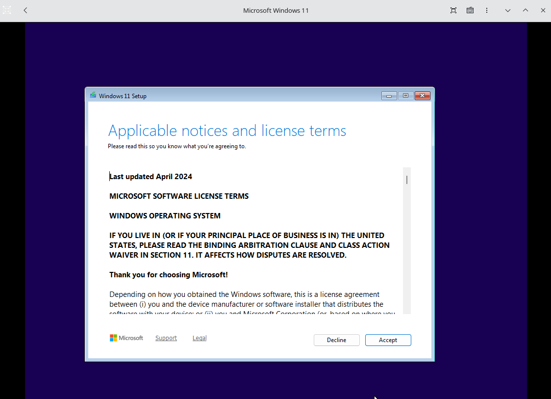 Instalação do Windows 11 avançando sem erro