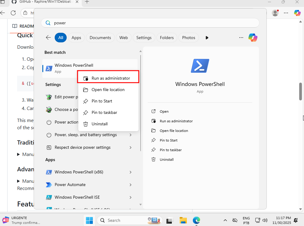 Abrindo PowerShell como administrador
