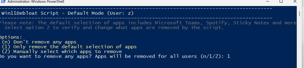 Selecionando remoção de apps padrão bloatware