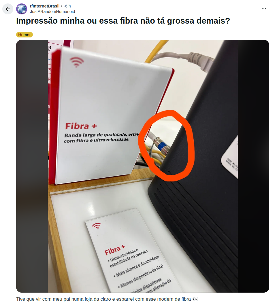 Propaganda da Claro sobre fibra otica