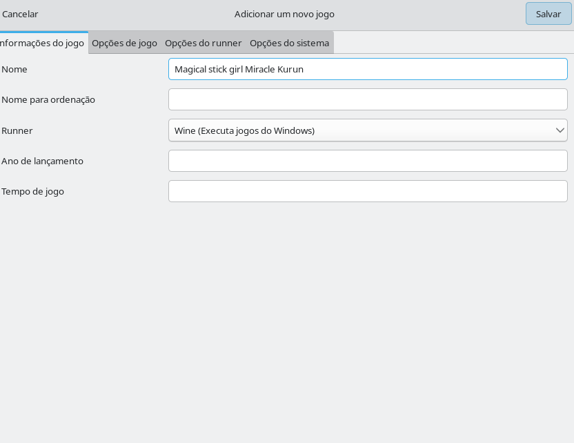 Selecionando Wine como executor no Lutris